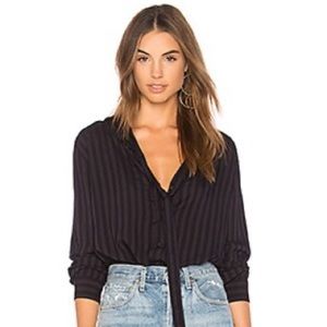 Rails black & grey striped button down blouse with bow detail, size XS